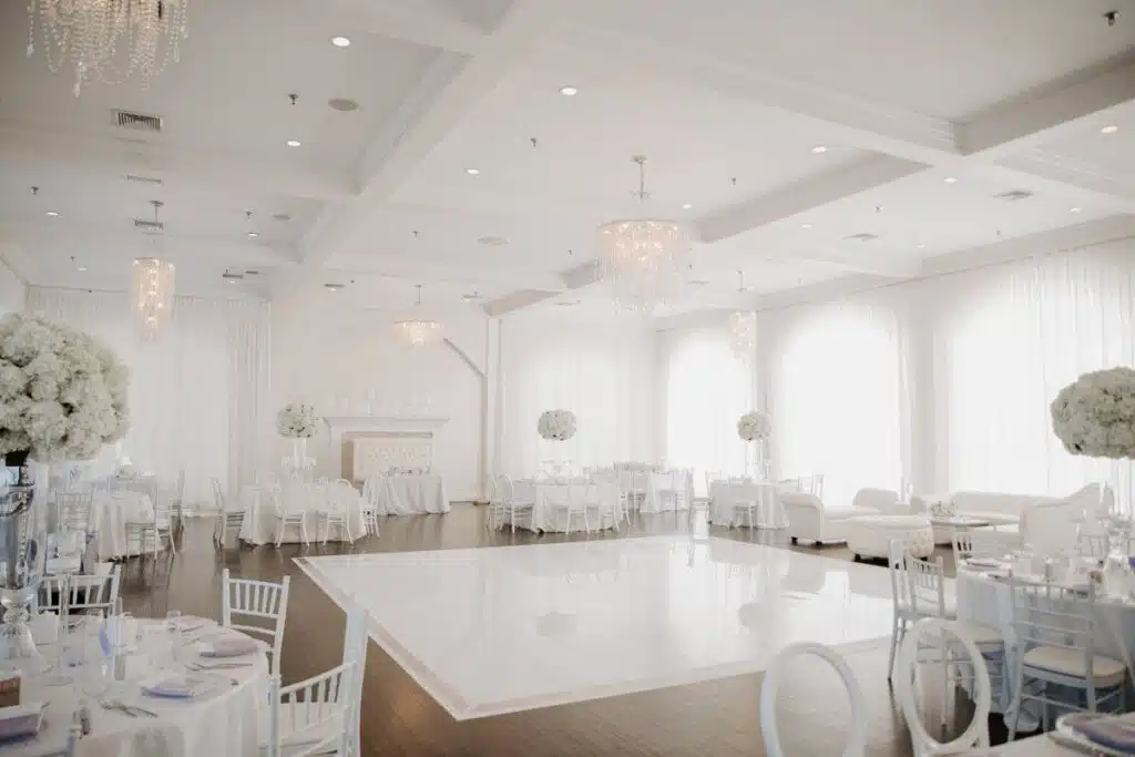 all white wedding reception at Belle Mer