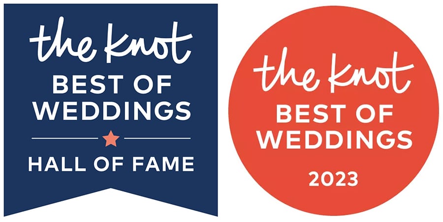 the knot best of weddings hall of fame and best of weddings 2023 award badges